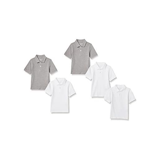 Amazon Essentials polo in filato piqué a maniche corte in stile uniforme bambini e ragazzi, pacco da 5, bianco/grigio medio puntinato, 10 anni