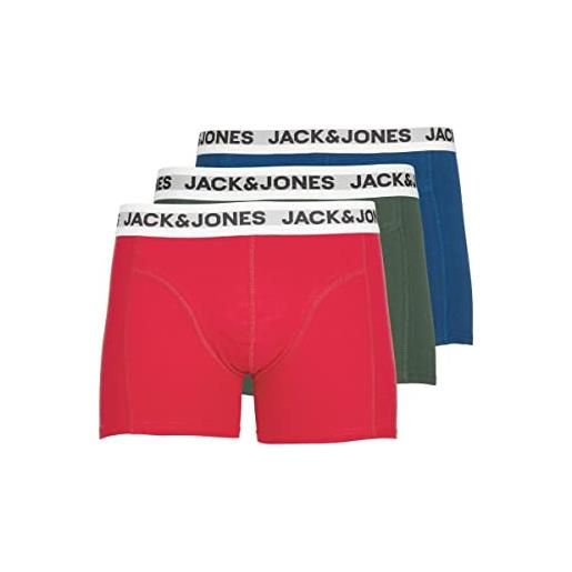 JACK & JONES jacrikki trunks 3 pack noos boxer a pantaloncino, sycamore/pack: estate blue-scarlet smile, l uomini