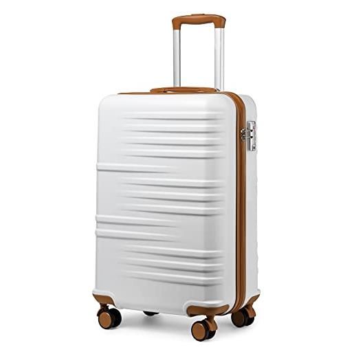British Traveller valigia trolley rigida bagaglio a mano da viaggio abs+pc leggero con tsa lucchetto (54cm, bianco)