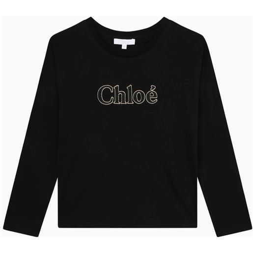 Chloé t-shirt girocollo nera con logo