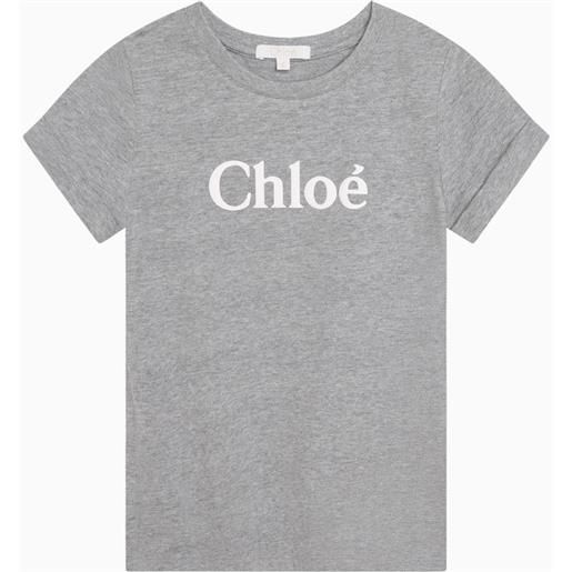 Chloé t-shirt girocollo grigia con logo