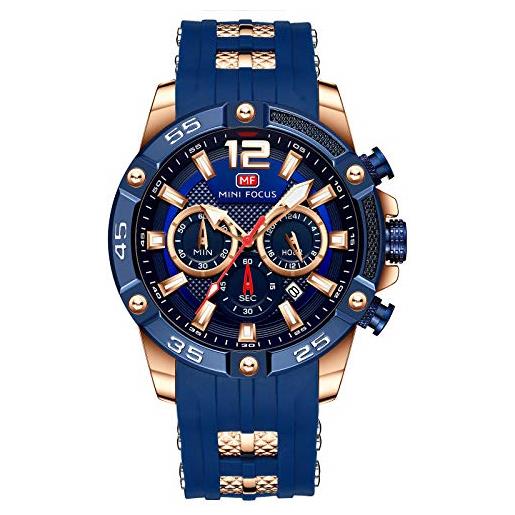 MF MINI FOCUS mini focus mens orologio cronografo impermeabile sport analogico al quarzo orologi cinturino in silicone orologio da polso per, oro rosa e blu. 