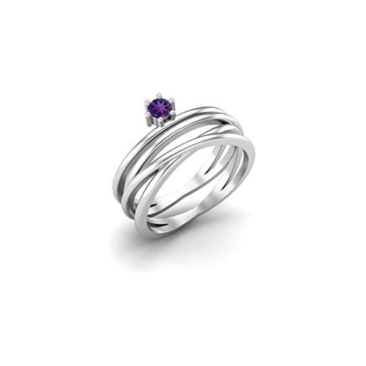MOONEYE anello a fascia intrecciato classico con ametista viola naturale rotonda da 3 mm - regalo per lei - anello in argento sterling 925 (argento sterling, 17)