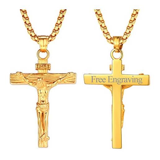 FaithHeart collana croce uomo crocifisso inri ciondolo di gesù modello retro cristo sulla croce con catena da 55+5 cm in oro personalizzabile retro regalo compleanno
