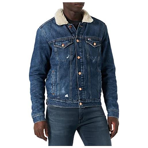 Tommy Jeans sherpa trucker jacket df2055 dm0dm15113 giacche di jeans, denim (denim dark), s uomo