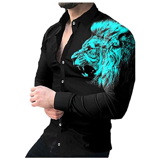 UIOKLMJH moda uomini casual manica lunga leone stampa camicie uomo partito cardigan camicette top oversize, 261, 3xl