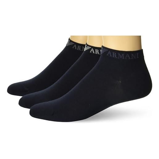 Emporio Armani 3 pack sneaker socks casual, confezione da 3 calzini per sneaker uomo, bianco/bianco, s