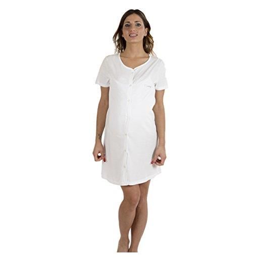 Premamy - camicia clinica per premaman, modello aperto davanti, cotone jersey, pre-post parto - bianco - vii (xxl)