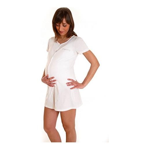 Premamy - camicia clinica per premaman, modello aperto davanti, cotone jersey, pre-post parto - bianco - iii (s)