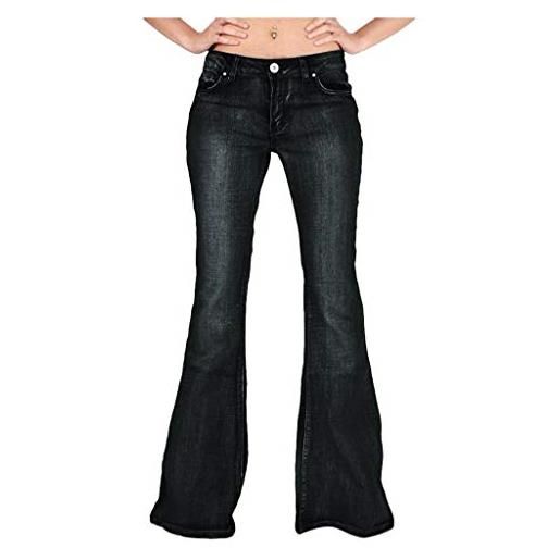 Momolaa maglione jeans pantaloni da donna in denim con fondo scampanato in vita con bottoni in jeans svasati jeans alla caviglia strappati (black, xxxxl)