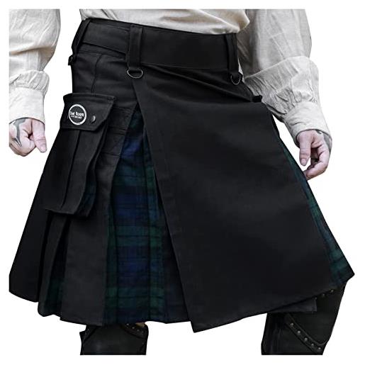KAMEIMEI kilt scozzese da uomo highland con tasche a contrasto highland abbigliamento skater plaid uomo irlandese tartan scozzese gonna classica abito tradizionale kilt, nero , l