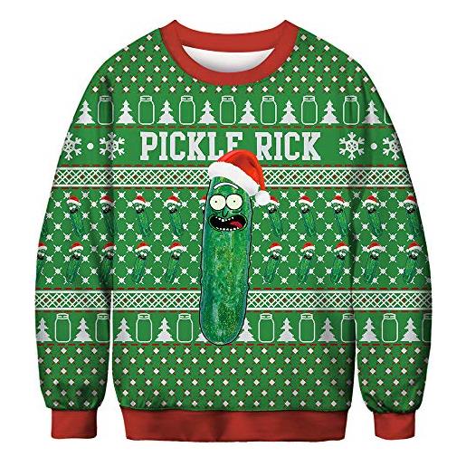 Leezeshaw maglione da uomo con scritta merry christmas, unisex, divertente e brutto natale, 3d, gatto, mucca, elfo, stampato, taglia m, xxl, cetriolo natalizio, m