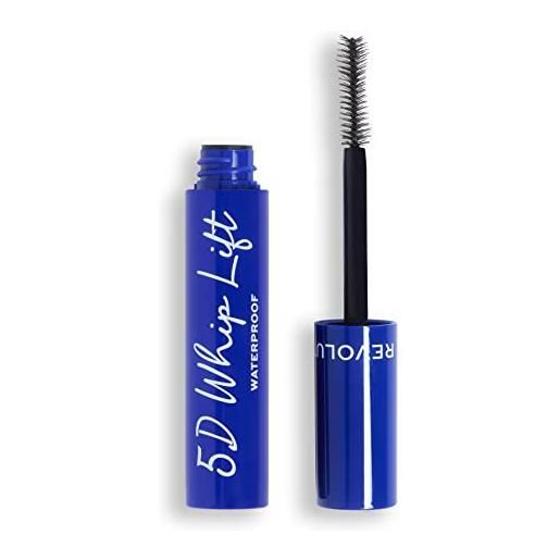 Makeup Revolution 5d whip lift waterproof mascara, massima tenuta, lunghezza e volume, lunga durata, resistente alle sbavature, nero, 12 ml