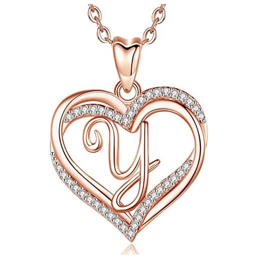 INFUSEU y ciondolo, doppio cuore collana iniziale personalizzata oro rosa lettera a-z gioielli cubic zirconia cz regali romantici per lady moglie mamma