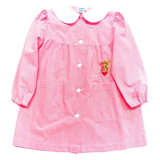 siggi grembiule bambina asilo/scuola infanzia quadretto rosa. Bottoni, ricamato (3 anni - 50-98 cm)