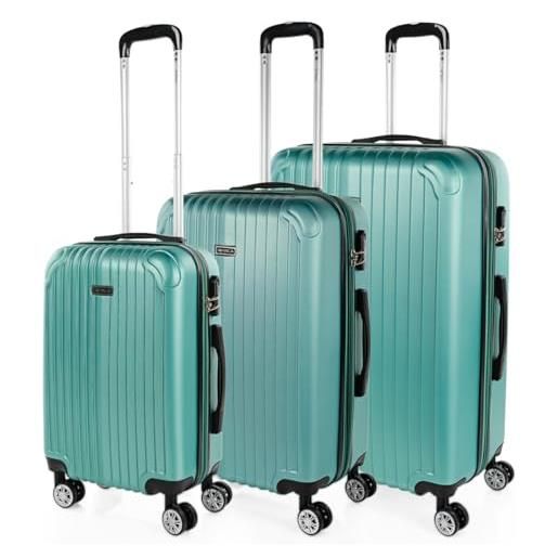 ITACA - set valigie - set valigie rigide offerte. Valigia grande rigida, valigia media rigida e bagaglio a mano. Set di valigie con lucchetto combinazione tsa t71500, acquamarina
