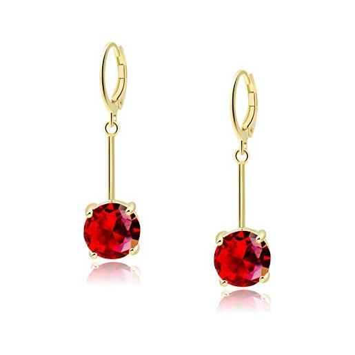 VONSSY orecchini pendenti con gemme di rubino rosso, brillanti 5a cubic zirconia, platino o placcato in oro 18k, orecchini di cristallo a cerchio a leva, argento sterling 925