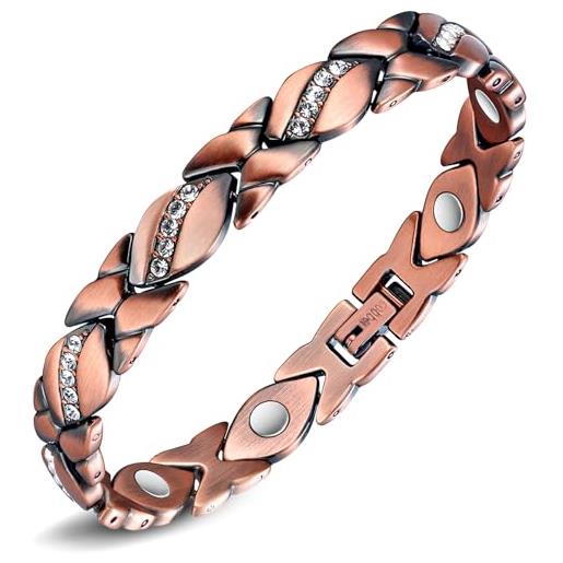 Jeracol bracciale magnetico in rame per donna, brazaletes magnetico con cristalli, braccialetto regolabile in rame massiccio con strumento di rimozione e scatola regalo jewellry
