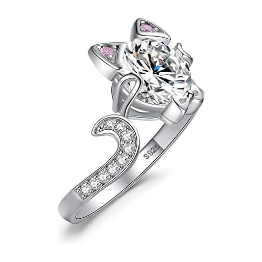 JewelryPalace 3ct gatto anelli donna regolabili argento 925 con cubic zirconia rosa, anello donna fiocco con cravatta a farfalla, fedina zirconi a taglio rotondo anelli anniversario set gioielli donna