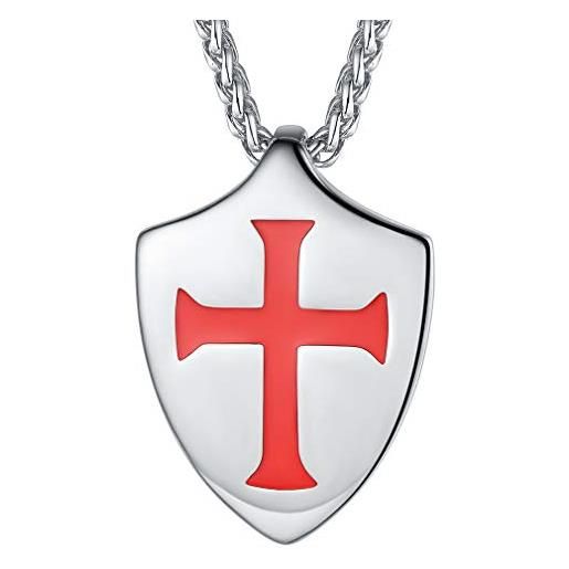 FaithHeart collana da uomo personalizzato sigillo cavalieri templari in acciaio inossidabile collana con croce di gerusalemme scudo gioielli religiosi personalizzabili