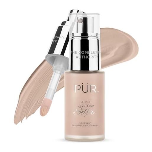 Pur cosmetics 4-in-1 love your selfie longwear foundation and concealer - unique, dual-applicator component - covers blemishes and imperfection - reduce fine lines and wrinkles - mp3-1 oz makeup