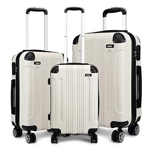 Kono - set di valigie in abs con guscio rigido, 3 pezzi, 20, 24, 28, 4 ruote (beige)