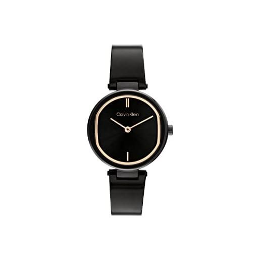 Calvin Klein orologio analogico al quarzo da donna collezione ck elevated con braccialetto rigido in acciaio inossidabile nero (black)