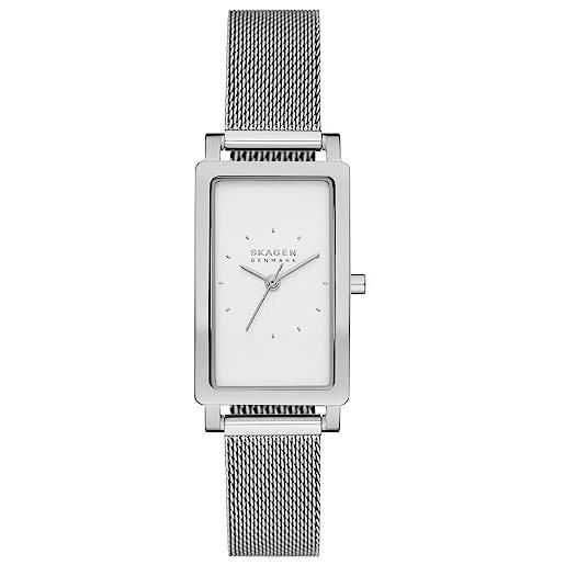 Skagen hagen orologio per donna, movimento al quarzo con cinturino in acciaio inossidabile o in pelle, tonalità argento e bianco, 22mm