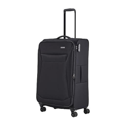 travelite valigia a 4 ruote taglia l soft shell, serie di valigie chios con piega ad espansione + protezione bordi, trolley in look senza tempo, 78 cm, 90-97 l, nero