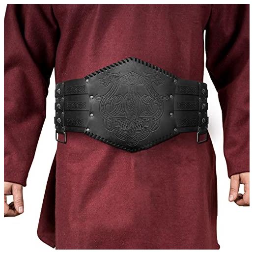 JAOYU cintura in pelle medievale cintura fantasy nordica larp ampia cintura del costume cintura del cavaliere medievale costume nero tunica vichinga per gli uomini