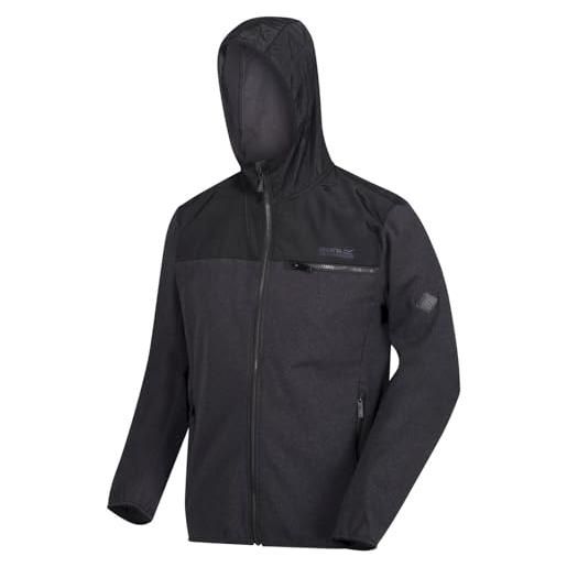 Regatta upham hybrid - giacca in softshell con cappuccio e tasche con zip, uomo, giacca, rml201 82660, nero/nero, m