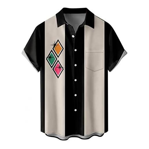 Xmiral t-shirt camicia da uomo hawaiana a maniche corte con bottoni stampati estivi casual (3xl, 2rosso)