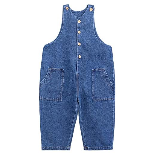 CAMILIFE bebè bimbi bimbe salopette in denim denim dungarees pantaloni di jeans romper vintage - classico blu scuro jeans taglia 104