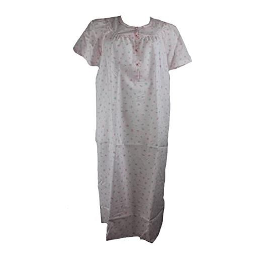 Linclalor. Camicia notte in stoffa manica corta 100% cotone manica raglan serafino art. 30825 (50, rosa)