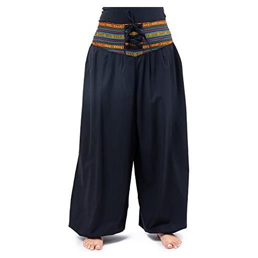 Fantazia - pantaloni da donna etnici con cintura corsetto anhy, taglia unica, 100% cotone, colore: nero, invernali, comodi e originali, dal 2004, nero , taglia unica