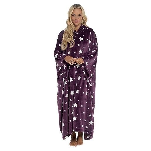 Undercover coperta oversize indossabile con cappuccio extra lunga ultra morbida in pile poncho con cappuccio, stella viola, etichettalia unica