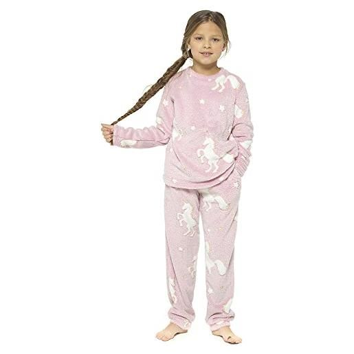 Undercover pigiama lungo in morbido pile corallo scuro per bambine e ragazze, per bambini, unicorno, 7-8 anni