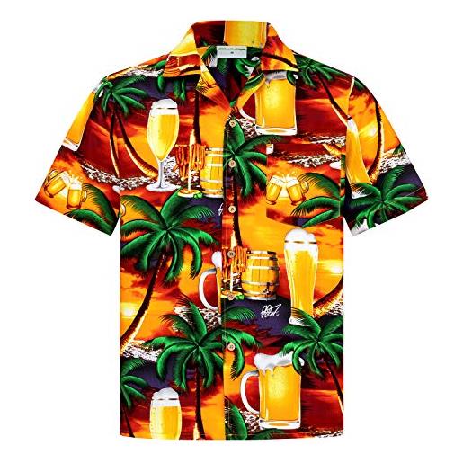 Hawaiihemdshop camicia hawaiana | uomo | vintage | 100% cotone | s - 8xl | manica corta | tasca frontale | birra | rosso | palme | aloha | hawaii | hawaiiana