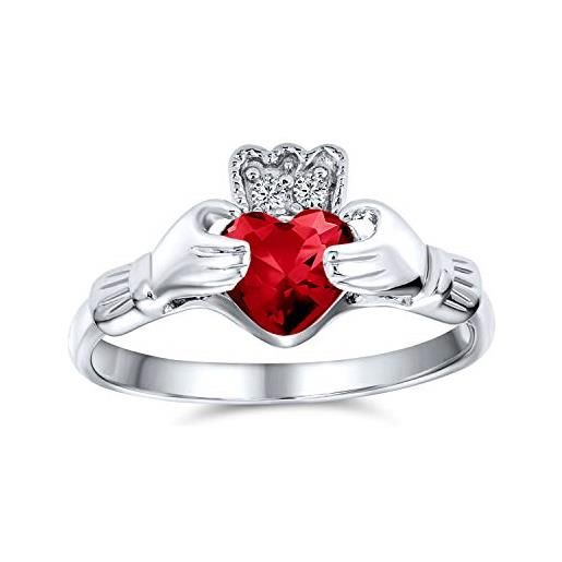 Bling Jewelry bff promessa di amicizia celtica irlandese aaa cz simulato mani e cuore rosso rubino anello claddagh per donne adolescenti. 925 sterling silver