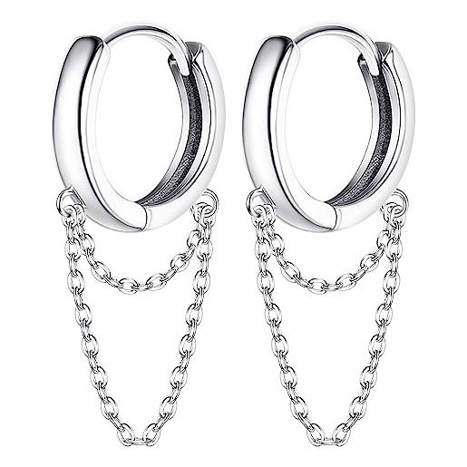 Sllaiss orecchini a cerchio in argento 925, da donna, piccoli orecchini a cerchio con zirconi, in oro bianco, argento sterling zirconia cubica, zirconia cubica