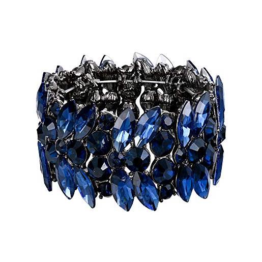 EVER FAITH braccialetto donna, elasticità bracciale navy blu marquise cristallo art deco mano catena da sposa gioielli nero-fondo