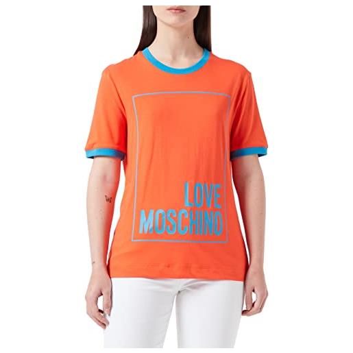 Love Moschino cotone jersey con logo box print t-shirt, red blue, 50 donna