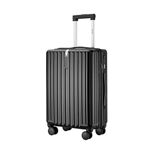 MGOB bagaglio a mano valigia da cabina pc custodia rigida resistente e leggera con blocco tsa e ruote girevoli (20, nero)