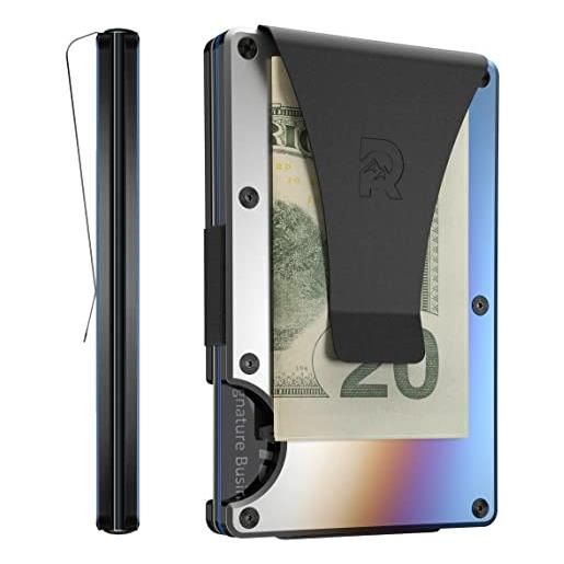 The Ridge minimalist slim wallet for men - porta carte di credito tasca frontale con blocco rfid - portafogli da uomo piccolo in metallo alluminio fermasoldi (titanio bruciato)