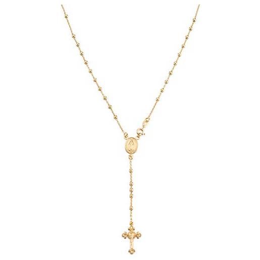 Miabella catena con collana a y con croce di rosario italiano in argento sterling su oro 18 carati da donna, 20 pollici