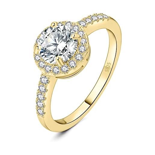 JewelryPalace 1ct classico anello halo donna argento 925 con creato moissanite, diamante simulato anelli dorati con pietre laterali, semplice fedine fidanzamento matrimonio oro set gioielli donna 17