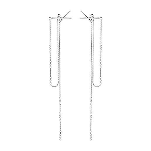 SLUYNZ 925 argento sterling cz orecchini pendenti lunghi catena per donne ragazze adolescenti x orecchini lunghi nappa 5.9inch (placcato oro rosa c) (a-silver)