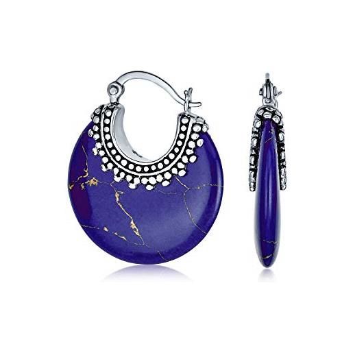 Bling Jewelry boho stile occidentale tribale creato blu lapis lazuli rotonda metà mezzaluna orecchini per le donne perline di caviale ossidato milgrain. 925 sterling silver