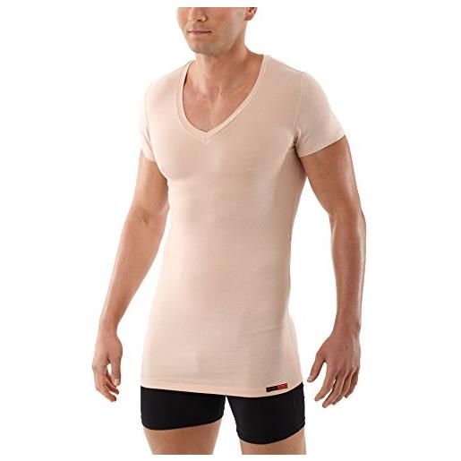 ALBERT KREUZ maglietta intima invisibile color carne/beige da uomo con maniche corte e scollo a v in micromodal elasticizzato, leggerissimo e traspirante 05/m