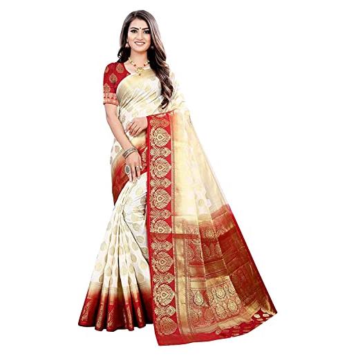 Indian Hawker sari da donna banarasi art silk sari lavoro jacquard moda sari con camicetta non cucita pezzo, corallo, large